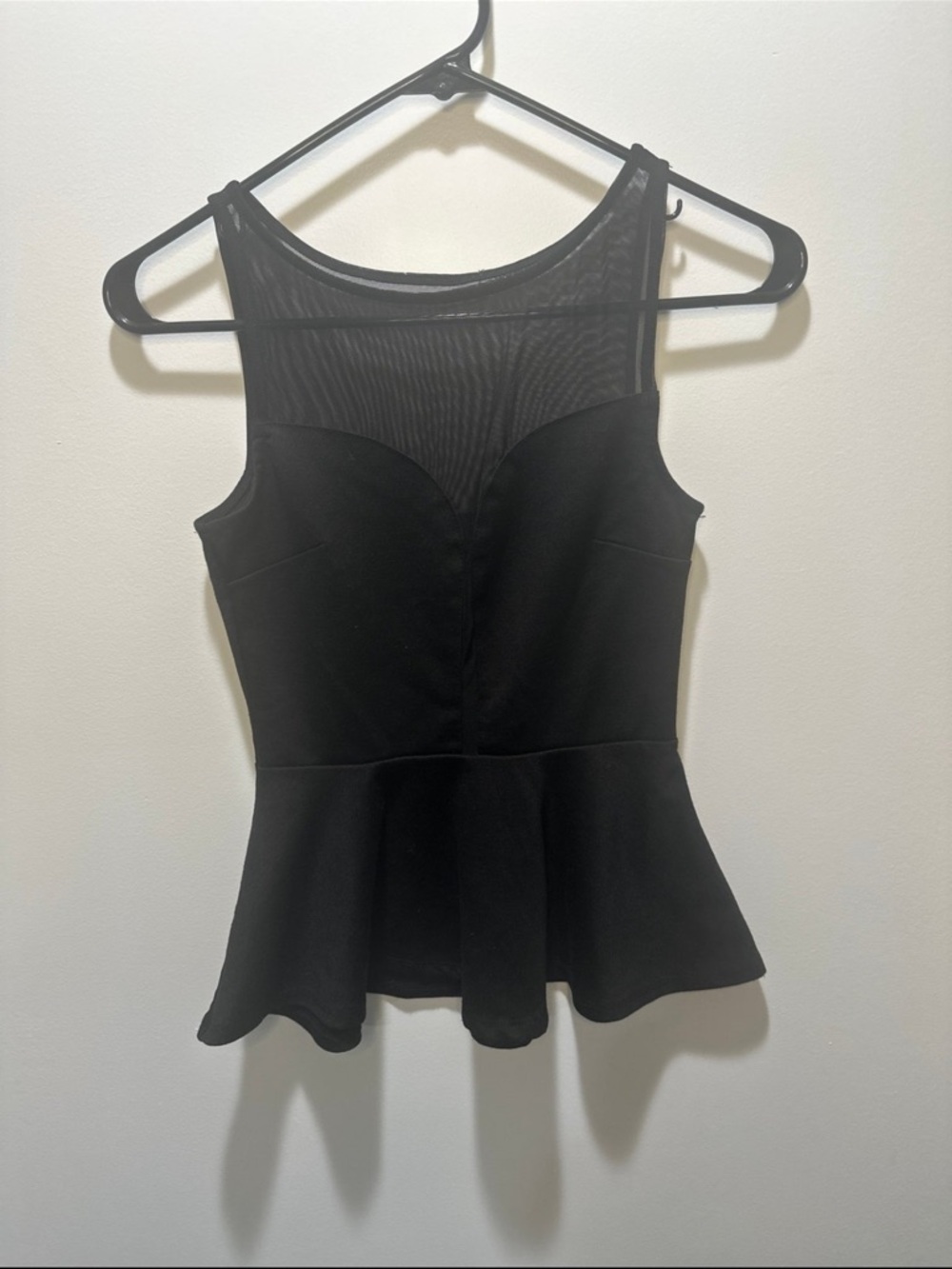 Black Mesh Peplum Women's Tank Top